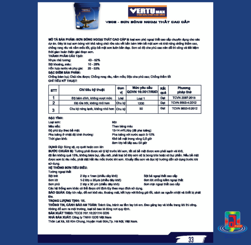 VERTUMAX - VB02 - SƠN BÓNG NGOẠI THẤT CAO CẤP