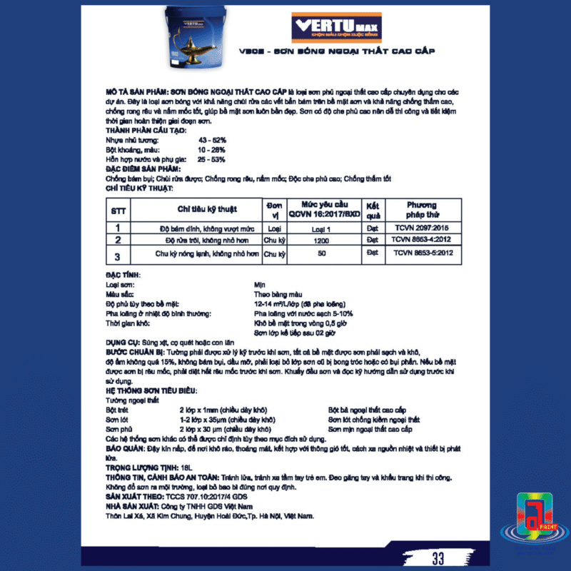 VERTUMAX - VB02 - SƠN BÓNG NGOẠI THẤT CAO CẤP