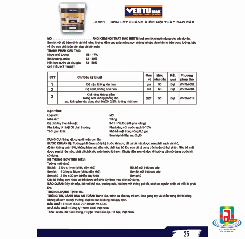 VERTUMAX - LKT01 - Sơn lót kháng kiềm nội thất cao cấp