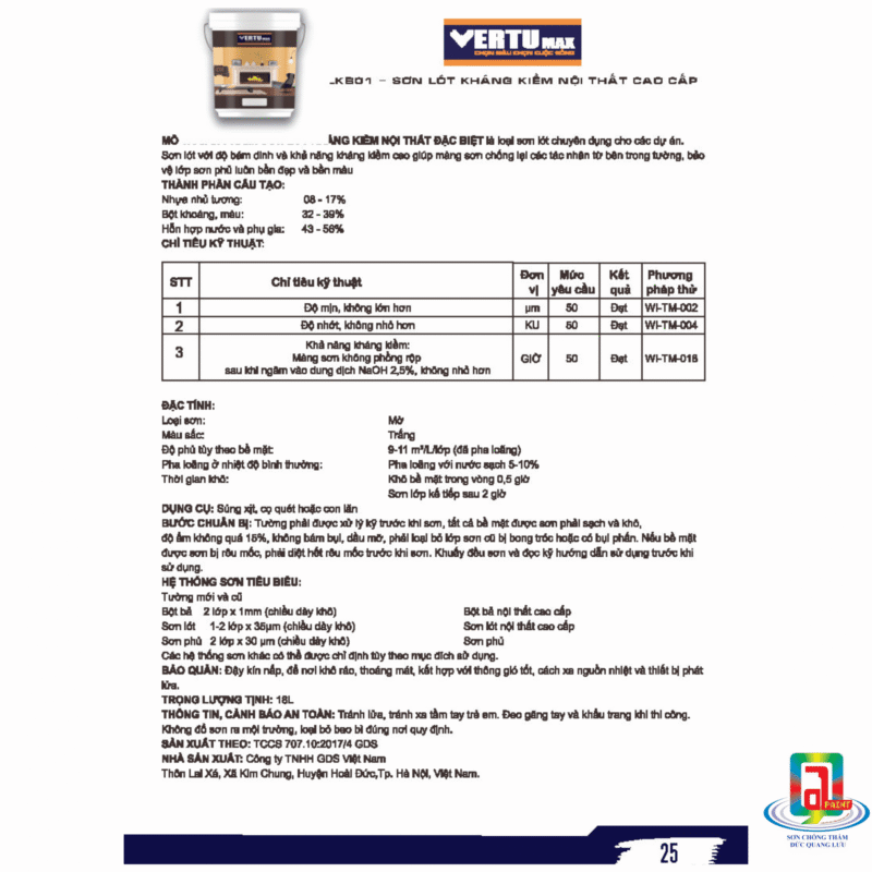 VERTUMAX - LKT01 - Sơn lót kháng kiềm nội thất cao cấp