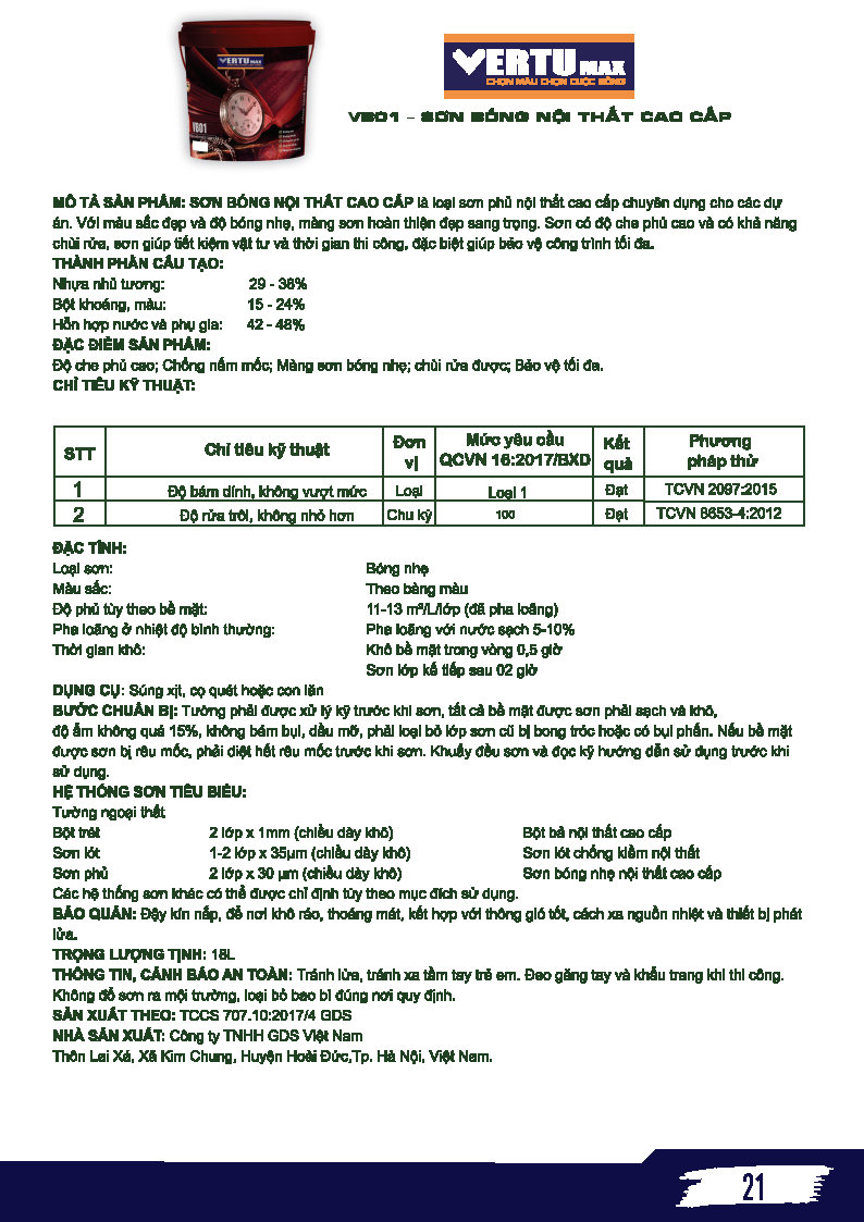 Vertumax - VB01 - SƠN BÓNG NỘI THẤT CAO CẤP 4 Vertumax - VB01 - SƠN BÓNG NỘI THẤT CAO CẤP